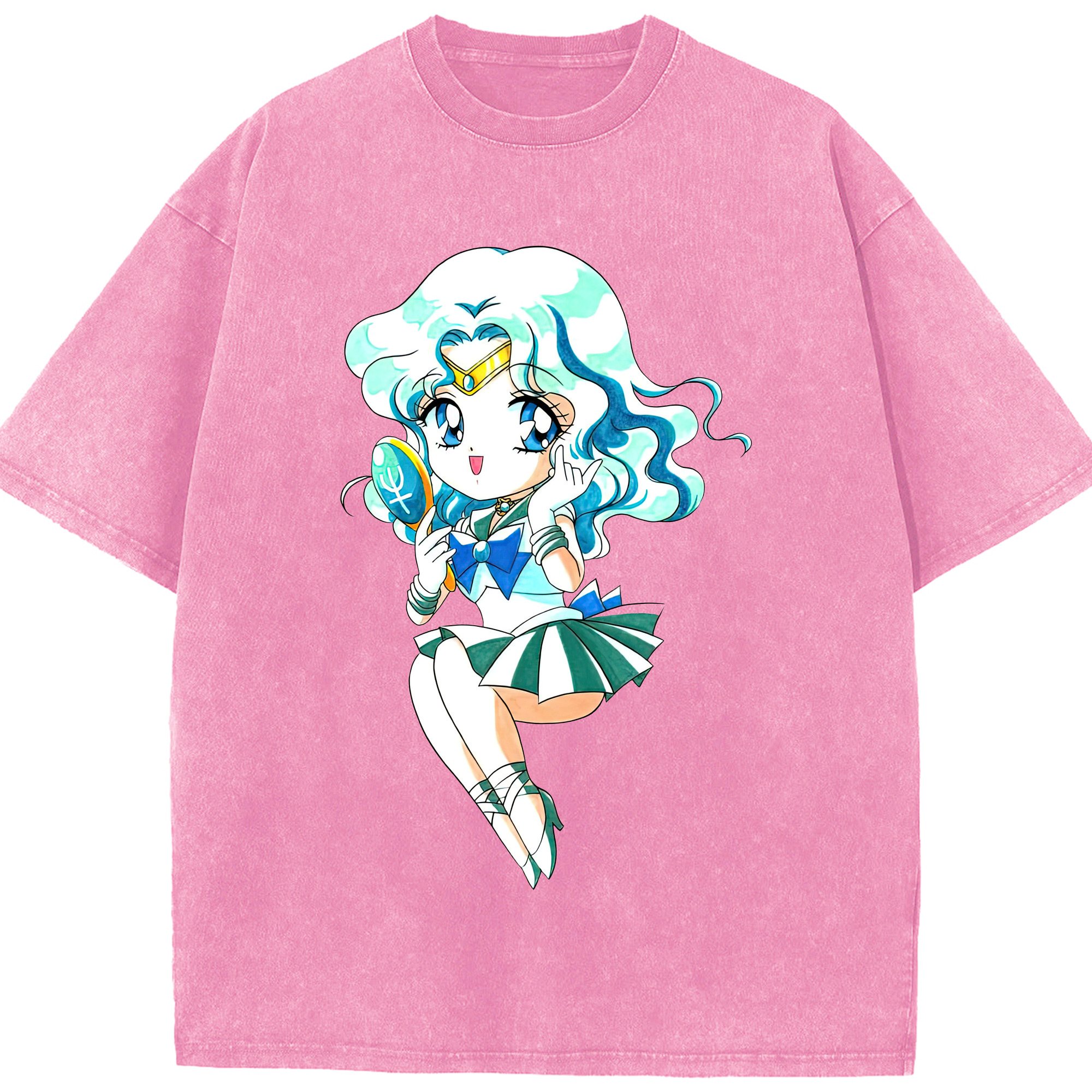 （画像用） 美少女戦士セーラームーン 海王 みちる（かいおう みちる） Sailor Moon Kaiou Michiru 綿100% ヴィンテージ風 半袖Tシャツ（フロントプリント）